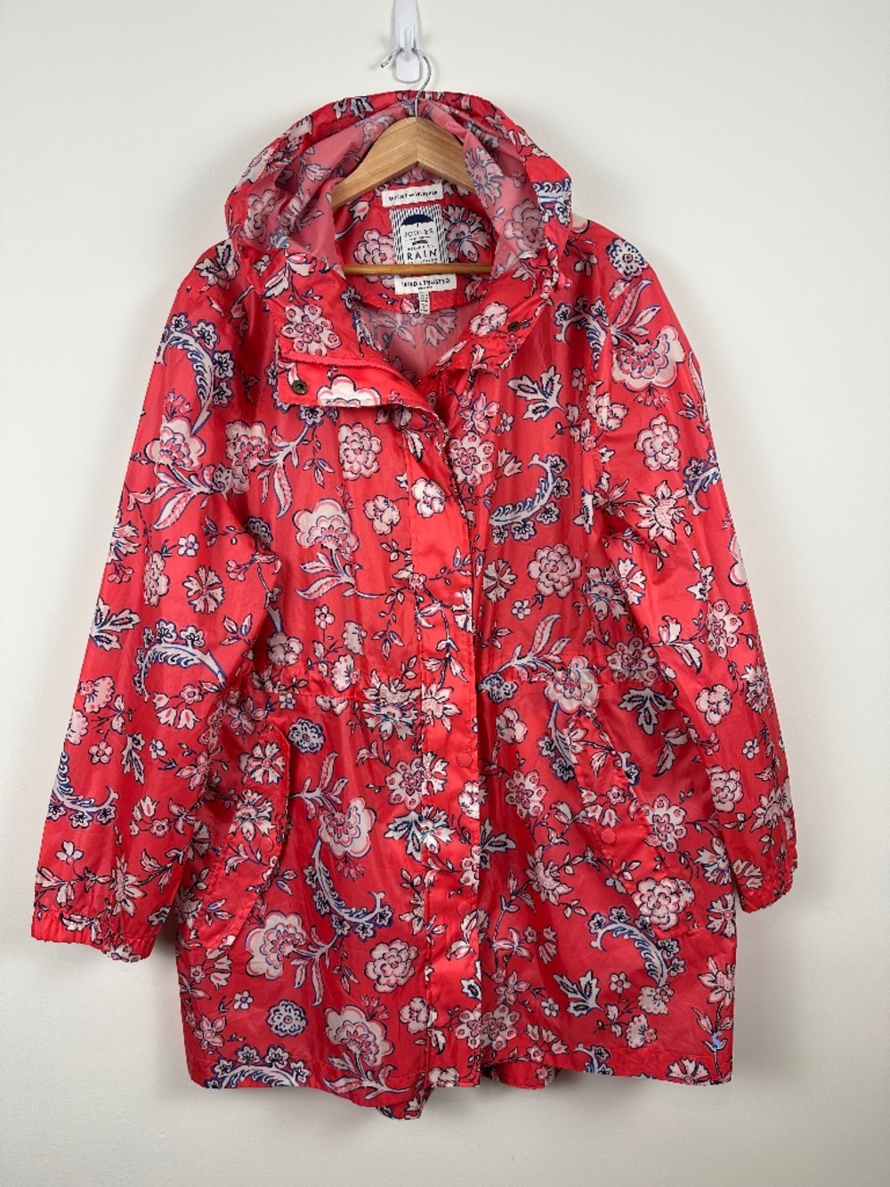 Joules Go Lightly Floral Rain Jacket Hooded Coat, Size 14